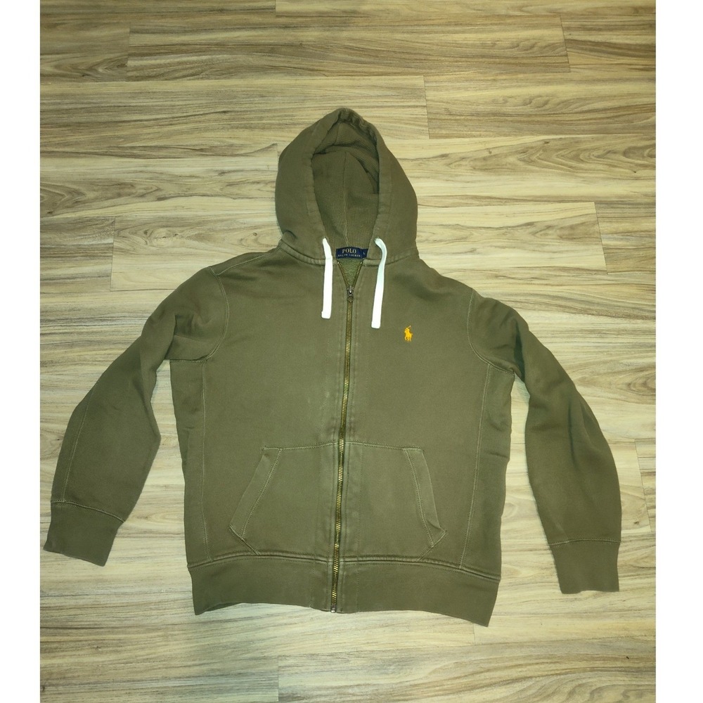 Polo Ralph Lauren Mens Olive Green Waffle Lined Full Zip Hoodie Large Pony Logo